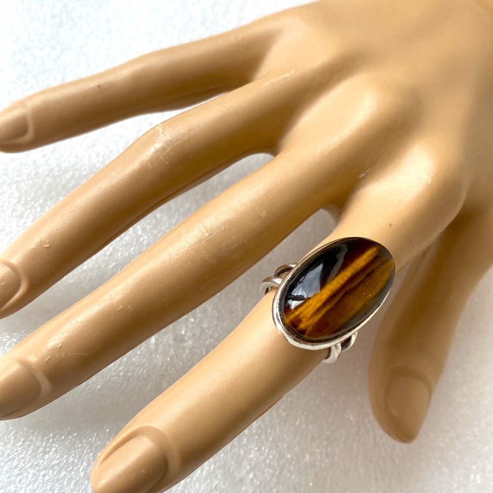 Tiger eye split shank sterling silver ring hand made